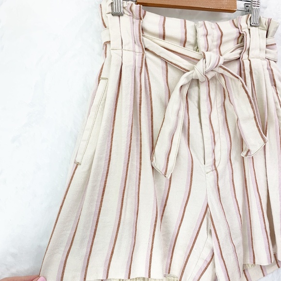 Anthropologie Edisto Paperbag-Waisted Linen Blend Striped Shorts Sz 2 - Picture 4 of 10